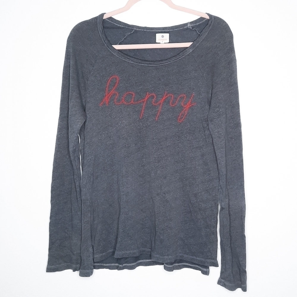 Sundry Happy Long Sleeve Grey Sweatshirt Tee 3